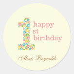 Flower Power First Birthday Favor Sticker - Pink