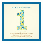 Flower Power First Birthday Invitation - Blue invitations