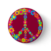 Flower Power Peace Pinback Buttons