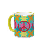 FLOWER POWER PEACE KITCHEN COFFEE MUGS - GROOVY