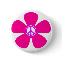 Flower Power Peace Sign Pinback Buttons