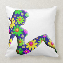 Flower Power Trucker Girl Throw Pillows
