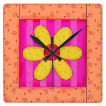 Flower Quilt Block Wall Clock Orange wall clocks