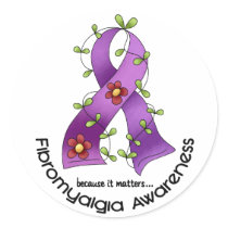 Flower Ribbon FIBROMYALGIA AWARENESS T-Shirts Sticker