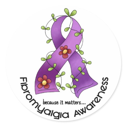 Flower Ribbon FIBROMYALGIA AWARENESS TShirts Classic Round Sticker