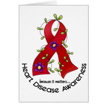 Flower Ribbon HEART DISEASE AWARENESS T-Shirts Greeting Card