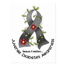 Flower Ribbon JUVENILE DIABETES AWARENESS T-Shirts Post Card