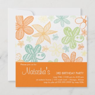 Flower Scribbles • Birthday Invitation invitation