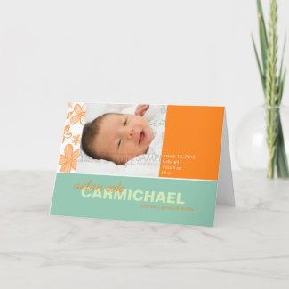 Flower Scribbles Orange/Aqua • Baby Announcement card