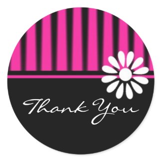 Flower & Stripes Pink Thank You Stickers sticker