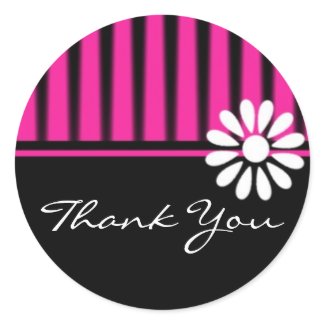 Flower & Stripes Pink Thank You Stickers sticker