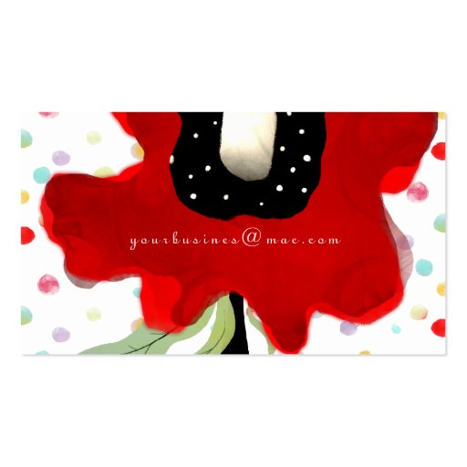 Flower swirls ribbon lines red pink business card (back side)