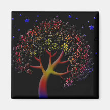 Flower Tree and Stars at Night Refrigerator Magnet