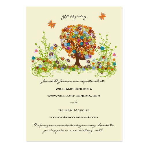 Flower Tree Wishing Well, Website & Gift Registry Business Card Templates (front side)