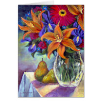Flower Vase Pears Painting Art - Multi Cards
