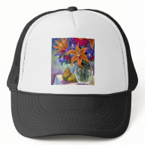 Flower Vase Pears Painting Art - Multi Trucker Hats