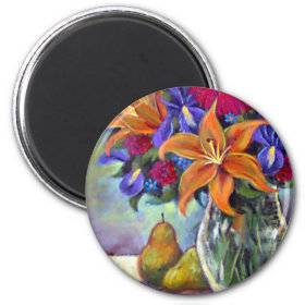 Flower Vase Pears Painting Art - Multi Magnet