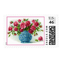 Flower Vases with Roses Postage Stamps by vintagegiftmall Flower Vases with Roses Postage Stamps