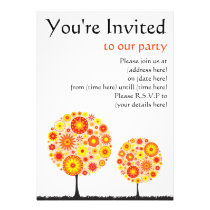 Flower Wishing Tree Orange Party Invitation