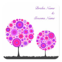 Flower Wishing Tree Purple Wedding Stickers