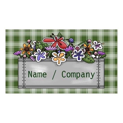 Flowerbox and green Gingham Business Card