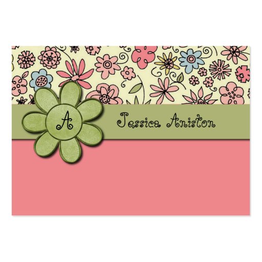 Flowerchild Pink Whimsy Monogram Business Card Templates (front side)