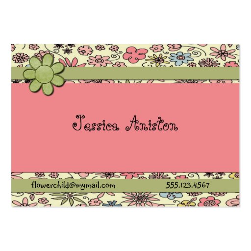 Flowerchild Pink Whimsy Monogram Business Card Templates (back side)