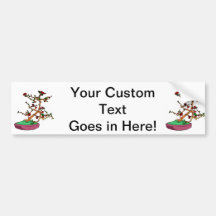 Flowering bonsai leaning tree in pot bumper stickers