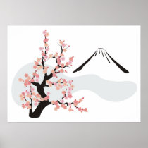 flowering cherry in front of Mt.Fuji Poster