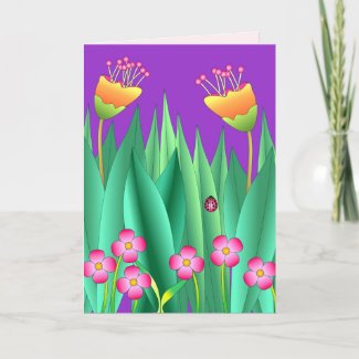Flowers and a ladybird greeting card