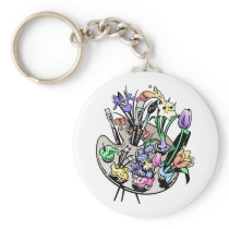 FLowers and Artist Palette Key Chain