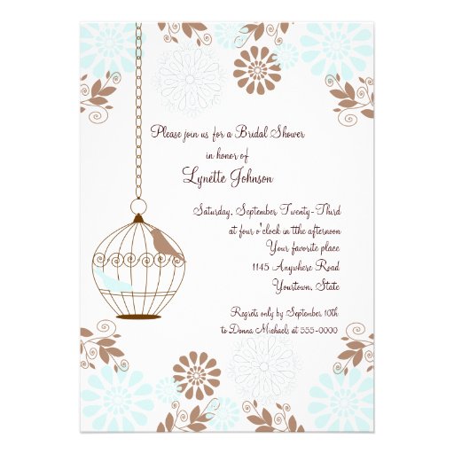 Flowers and Bird Cage Bridal Shower Invitation