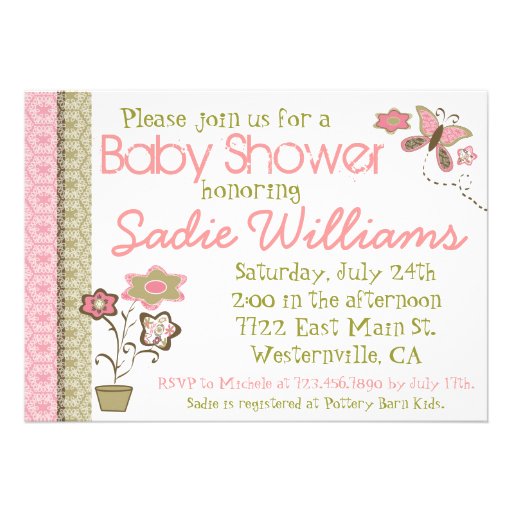 Flowers and Butterflies Baby Shower Invitation