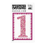 Flowers and butterflies first birthday postage stamps