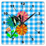 Flowers and Butterfly in Blue Vicky Wall Clocks