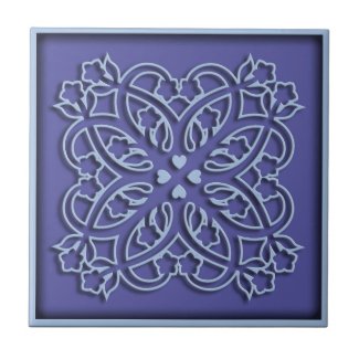 Flowers and hearts blue ornament tile