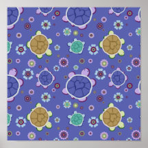 Flowers and Hearts Turtle Pattern Print