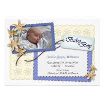 Flowers and Lace Blue Birth Announcements