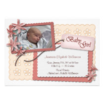 Flowers and Lace Pink Birth Announcements