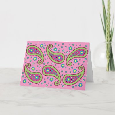 This design features green and pink paisley pattern on a lighter pink 