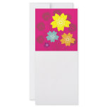 flowers and peacock feathers on fuschia rack card