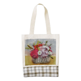 Flowers basket painting zazzle HEART tote bag
