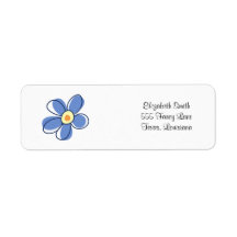 Flowers, Blossoms, Blooms and Petals Blue, Yellow Return Address Label