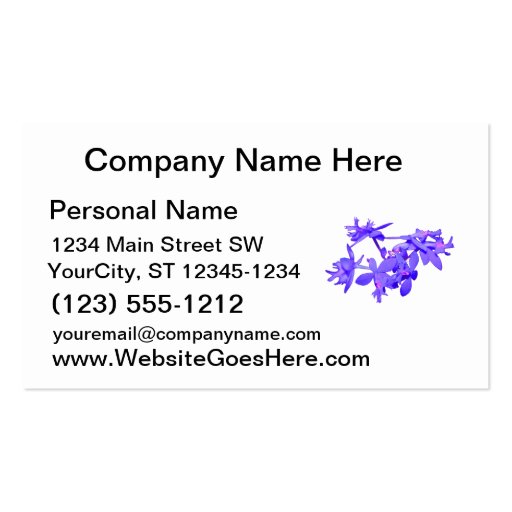 Flowers Blue Tinted Ground Orchid Business Card Template (front side)