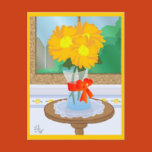 flowers, flora, yellow, orange, ribbon, red, vase,