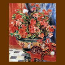 Flowers & Cats - Impressionist Art Print - Renoir posters