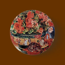 Flowers & Cats - Impressionist Art - Renoir buttons