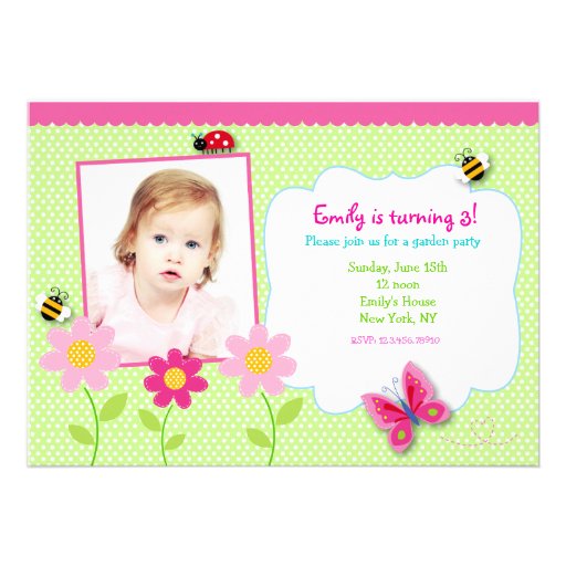 Flowers Garden Photo Birthday Party invitations (front side)