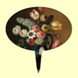 Flowers in a blue jug cake picks