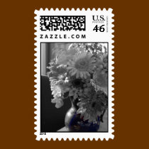 Flowers in a Vase Black and White postage